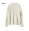 Women's Solid Color Twisted Flower Cable Knit Cashmere Sweater, Thickened Half-High Collar Slim Fit Base Layer Top
