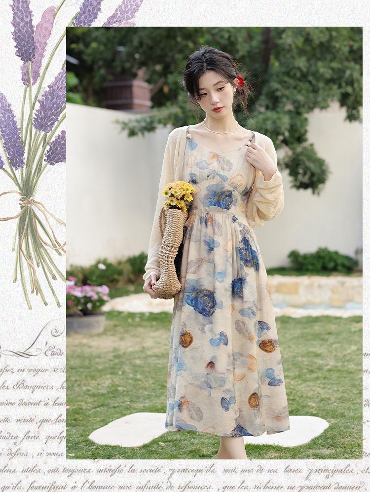 Women's New Summer Floral Drawstring Camisole Dress