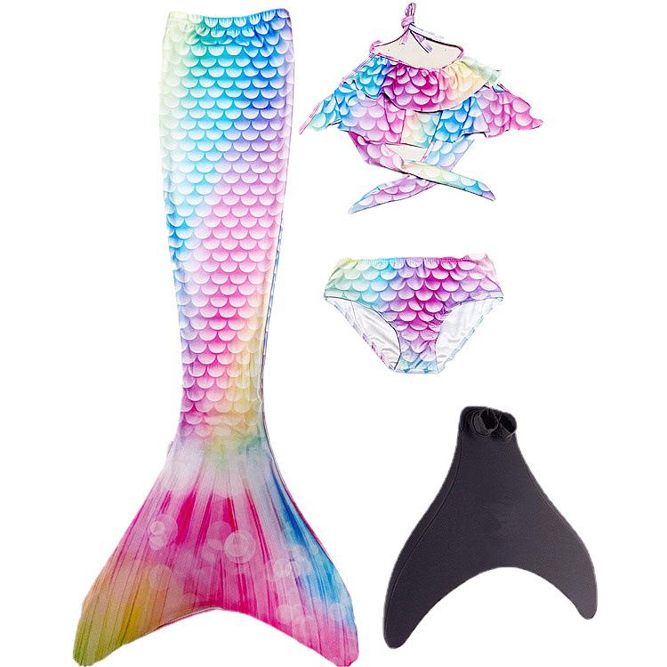 Mermaid Princess Swimsuit 3-Piece Set for Girls with Fishtail and Bikini