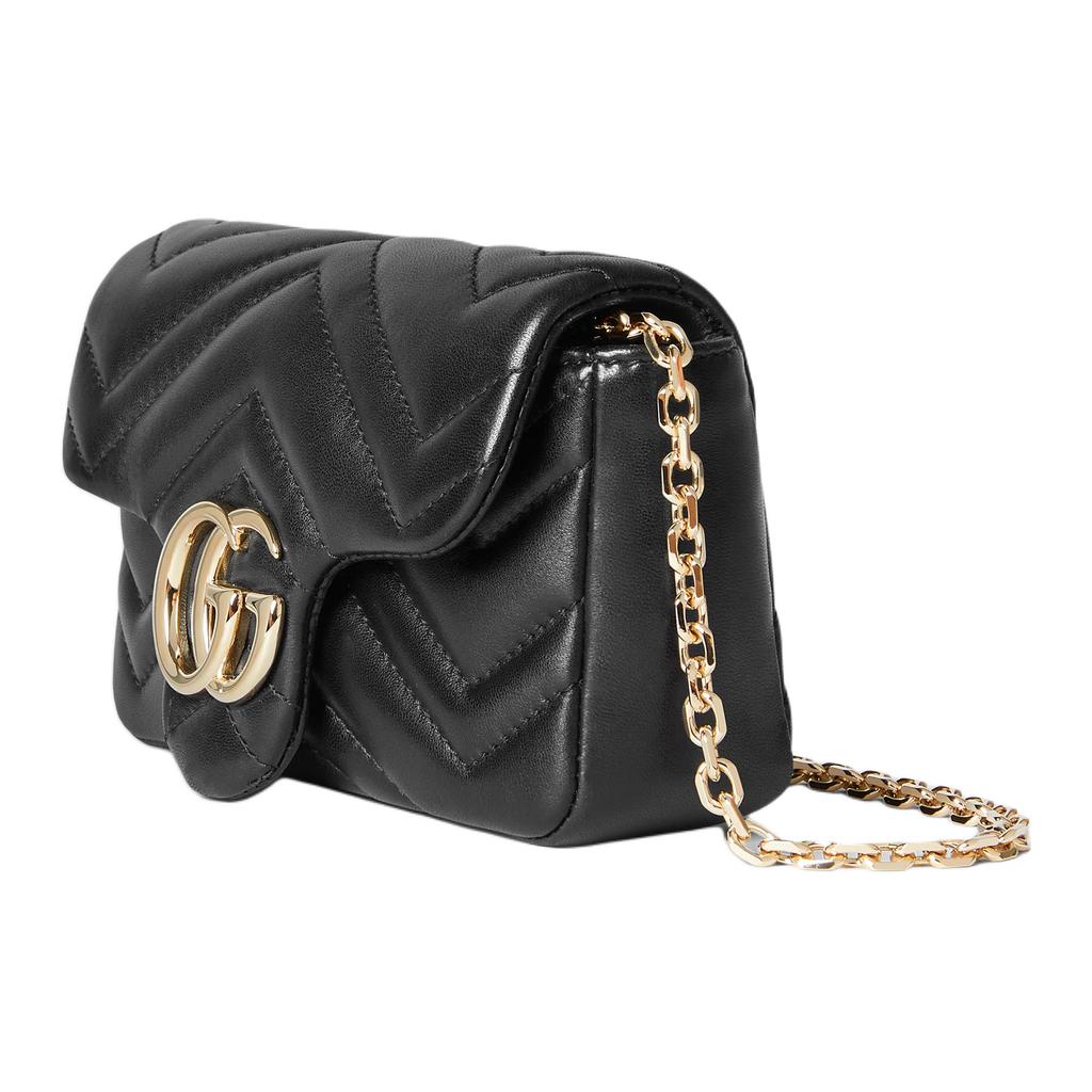 Gucci GG Marmont Black Leather Chevron Quilted Mini Chain Crossbody Bag For Women Daily Use