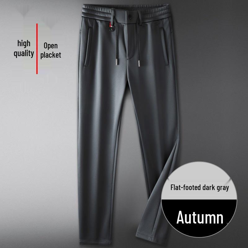 Men's Plus Size Autumn Fleece-Lined Sweatpants - Elastic Waist, Straight Leg Casual Pants