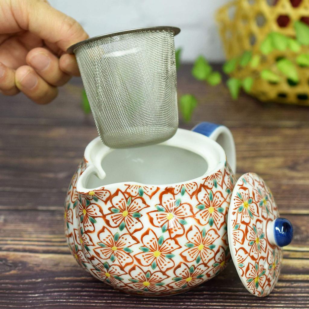 Waza No Kura: Stylish Kutani-yaki Teapot with Floral Pattern and Tea Strainer. A Premium, Japanese-made Ceramic Tableware Perfect As a Birthday Gift.