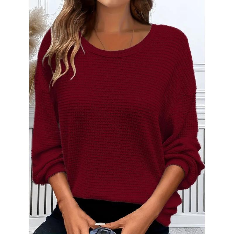 Plus Size Women's New Autumn Round Neck Solid Color Loose Long Sleeved Top