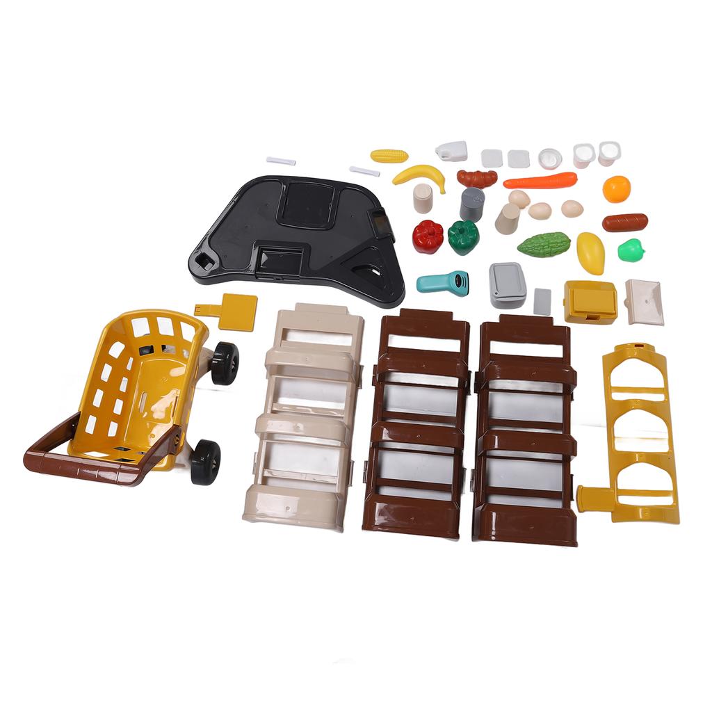 Cash Supermarket Playset for Kids with Working Scanner Register Shopping Cart Play Food Grocery