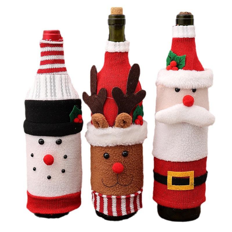 Qiaoding Christmas Decoration Knitted Cartoon Wine Bottle Cover Creative Flannel Old Man Wine Bottle Cover Snowman Wine Bottle Bag