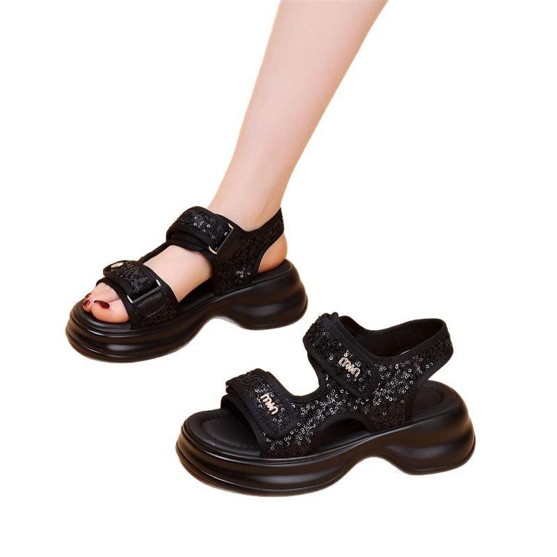 Versatile platform sandals women's 2025 summer new Xiaoxiangfeng fashion height increase leisure sports Roman beach sandals