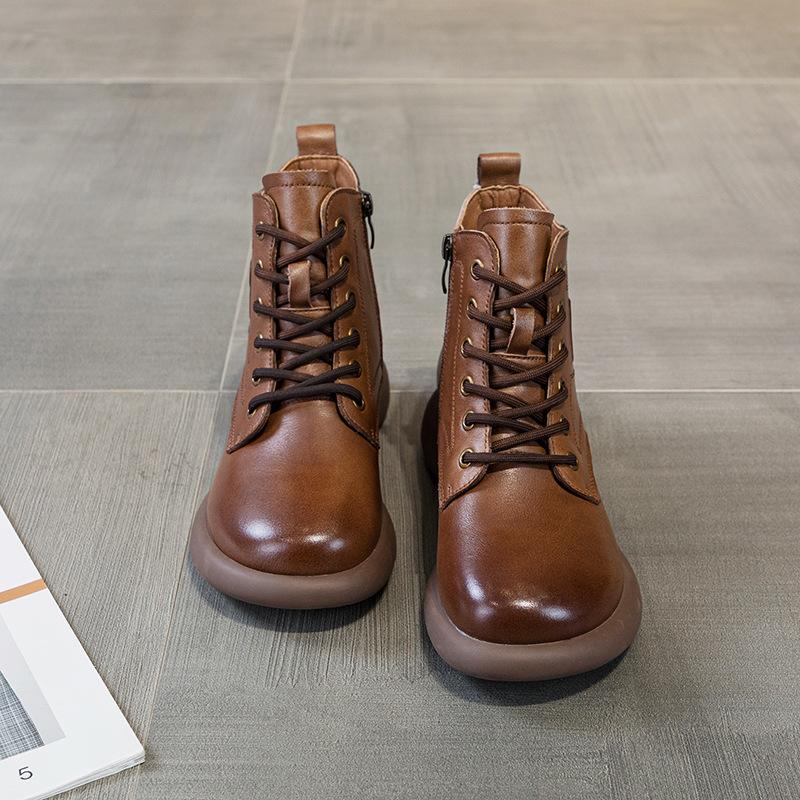 The first layer of cowhide Martin boots for women's 2025 autumn and winter new leather lace-up casual versatile short leather boots for women