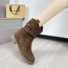 Vintage single boots low heel pile boots women's 2025 new autumn matte western cowboy short boots medium tube Martin boots