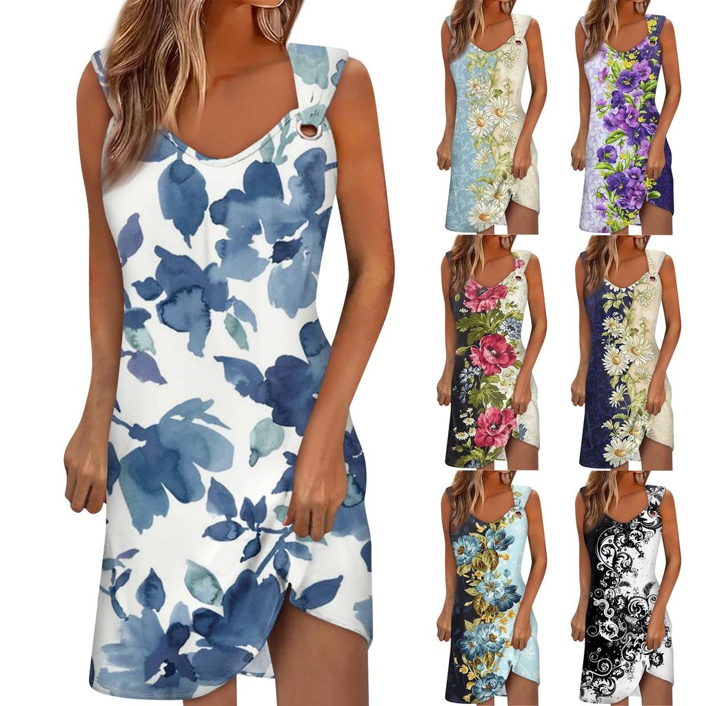 Dámské letní šaty Ležérní volné dlouhé potisky plážové prázdninové šaty