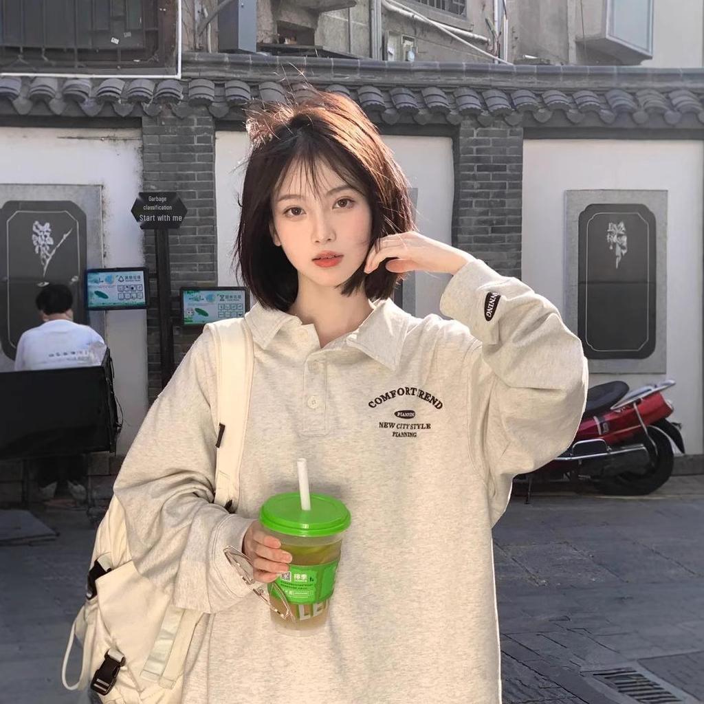 Women's Retro Polo Collar Sweatshirt - Spring/Autumn 2025 Loose Fit