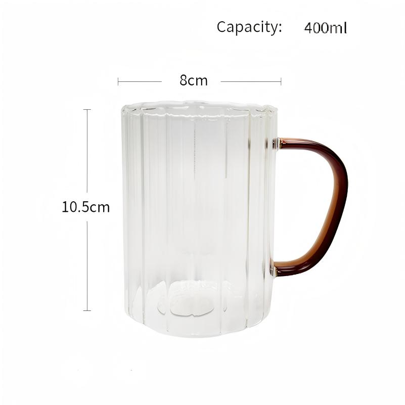 HeY LiLac 400ml Simple Heat-Resistant Vertical Ribbed Glass Cup With Handle Vertical Stripe Glass Mugs 400ml
