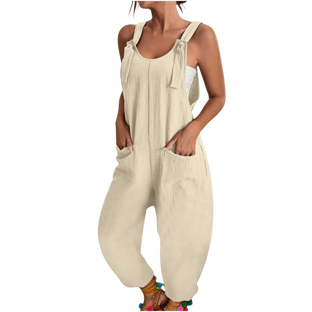 Tute primaverili da donna con spallino regolabile, colore vintage, senza maniche, pantaloni con tasche