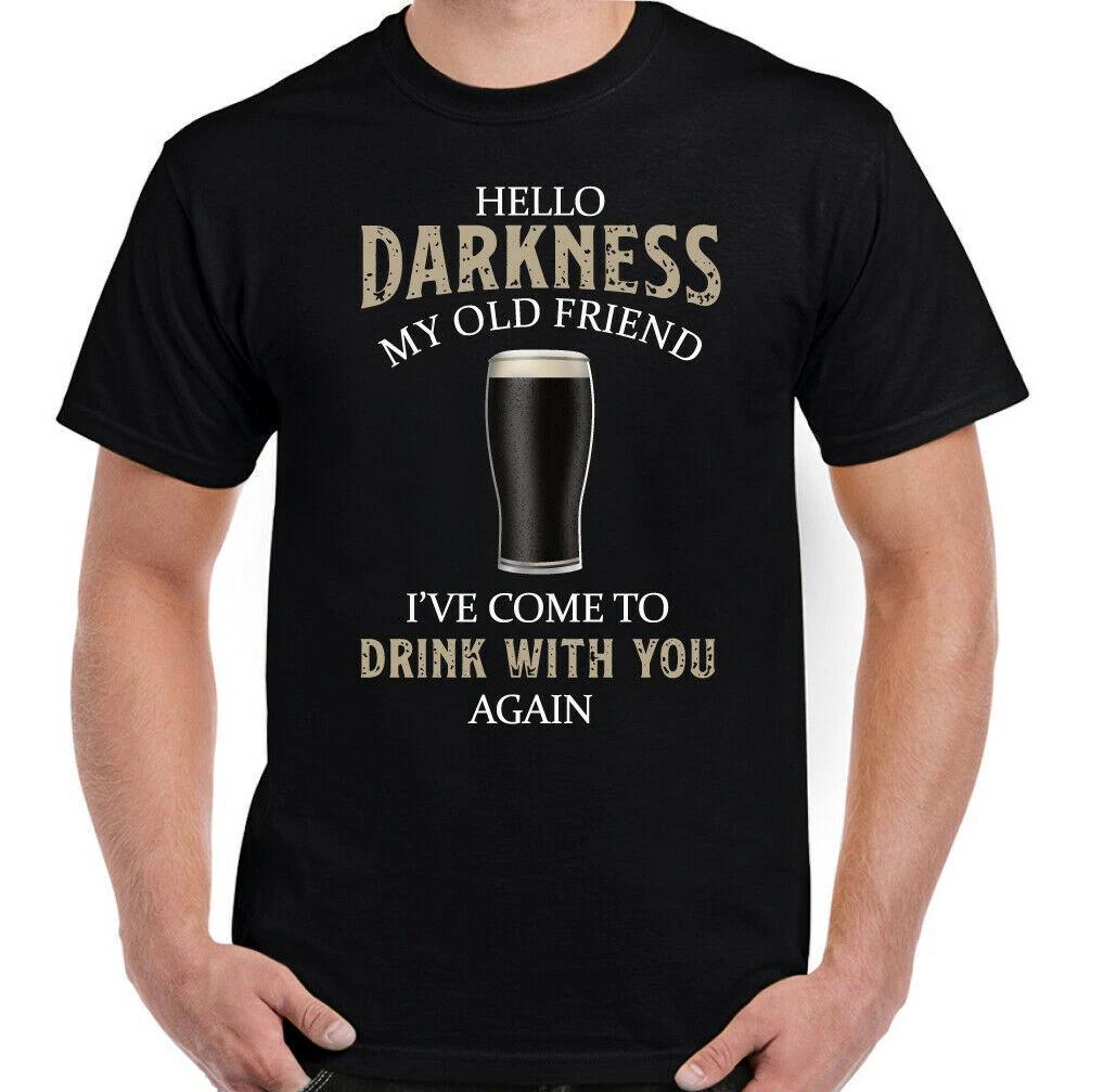 Guiness Hello Darkness My Old Friend Pivo Alkohol BBQ Tričko Pohodlné a Prodyšné Měkké Každodenní Nošení Pánské Oblečení Tričko