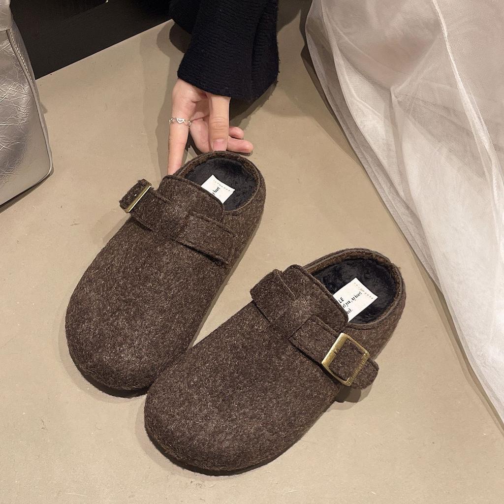 Retro style simple belt buckle lazy girl autumn new one-pedal outer wear lazy bag head slippers