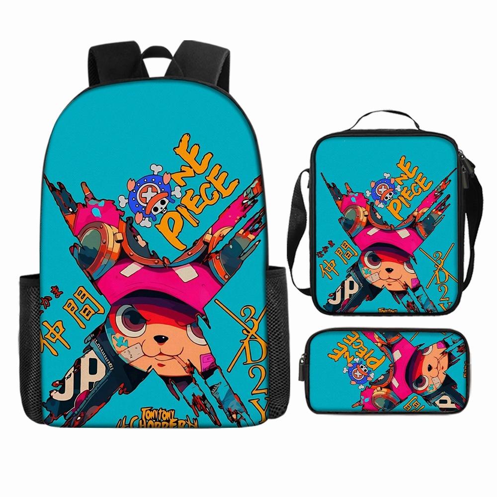 Anime Rucksack Set One Piece Naruto Schultasche für Jungen Schüler Laptop Rucksack Umhängetasche Federmäppchen 3-teilig Große Kapazität Wasserdicht