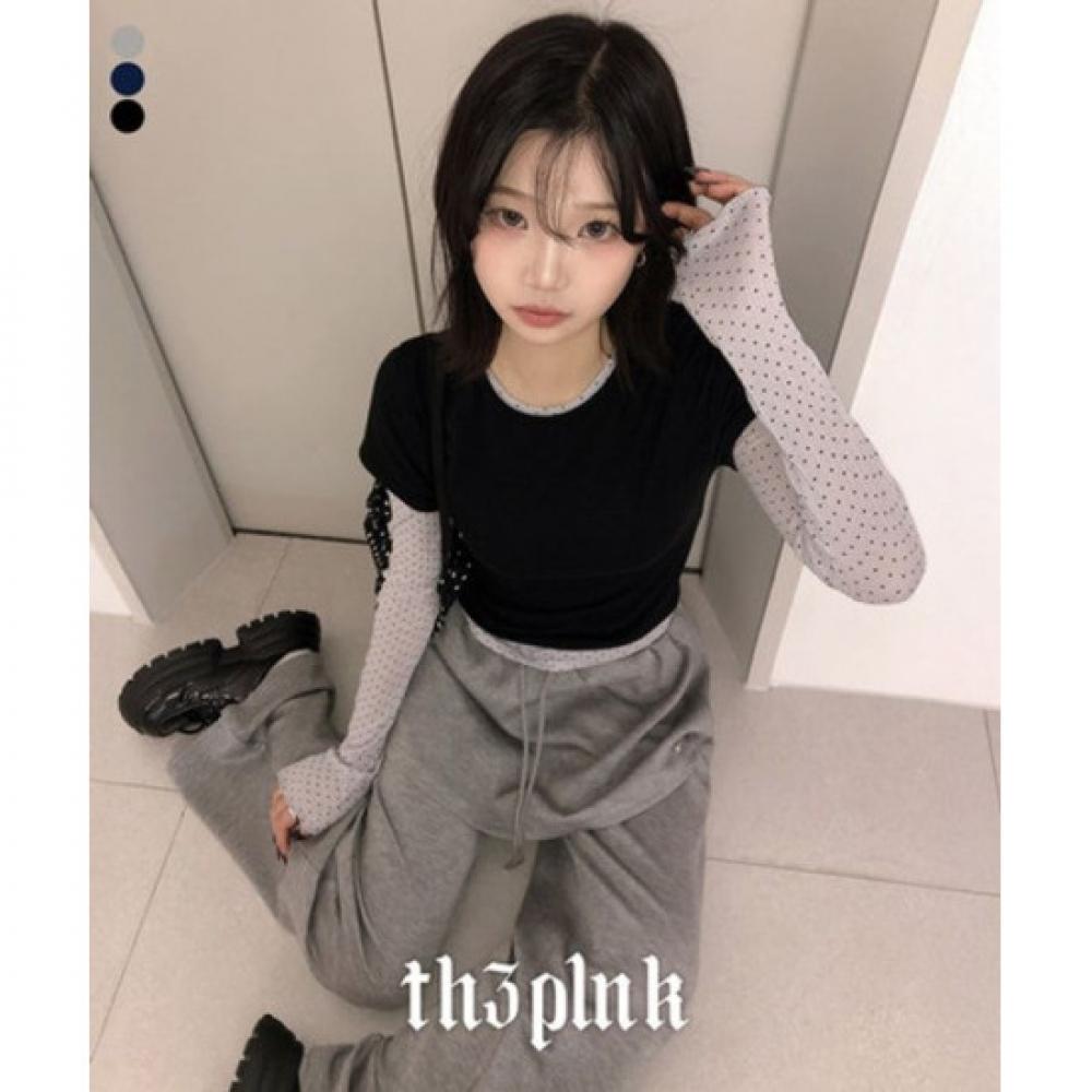 The Pink Women S Layered Dot Wave Long Sleeve Tee And Short Sleeve Tee Set