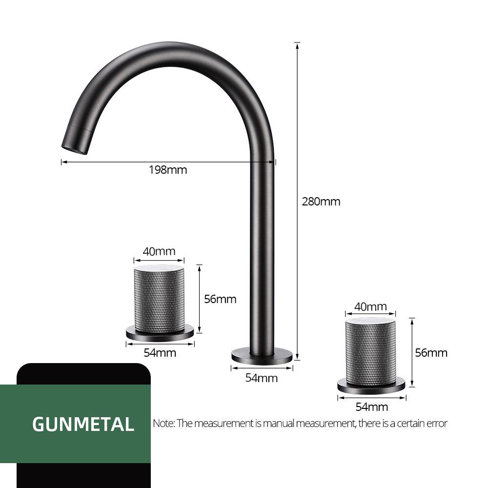 Brushed Rose Gold Basin Faucet 3PCS Knurled Handles Sink Tap Hot And Cold Deck Mounted Mixer Widespread Faucet 3 Holes Set