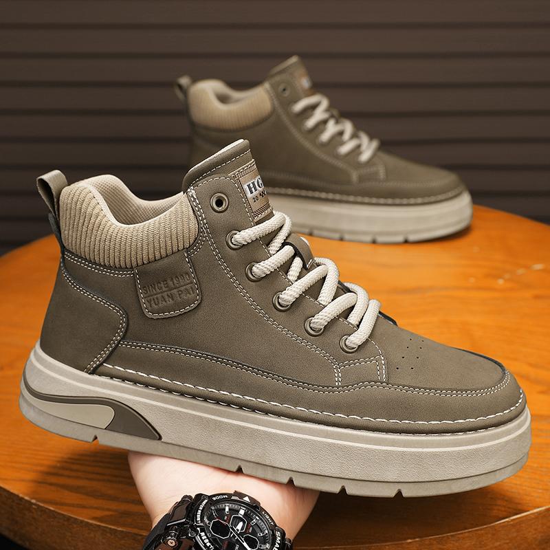 

Shoes Designers Men Sneakers Men Boots Big Sole Anti Slip and Wear-resistant Fashionable Casual Board Shoes Retro British Style 39 хаки