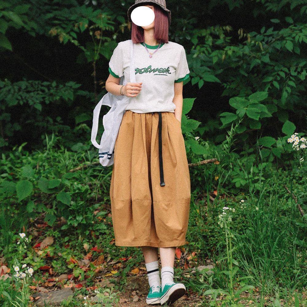 Women's Vintage Japanese Utility Skirt - Artistic Outdoor Style Solid Color Loose Fit High-Waist A-Line Half Skirt for Spring/Summer