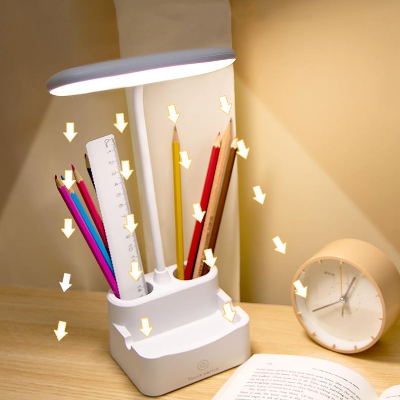 Multifunctional LED Desk Lamp Eye-friendly Dormitory Desk Reading Study Pencil Holder Table Lamp