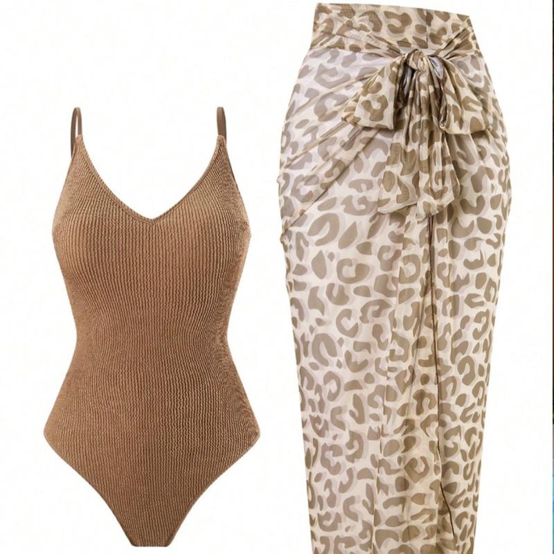 New One-piece Two-piece Sexy High-end Swimsuit Gauze Skirt Set Sexy Vacation Leopard Print Swimsuit Spot