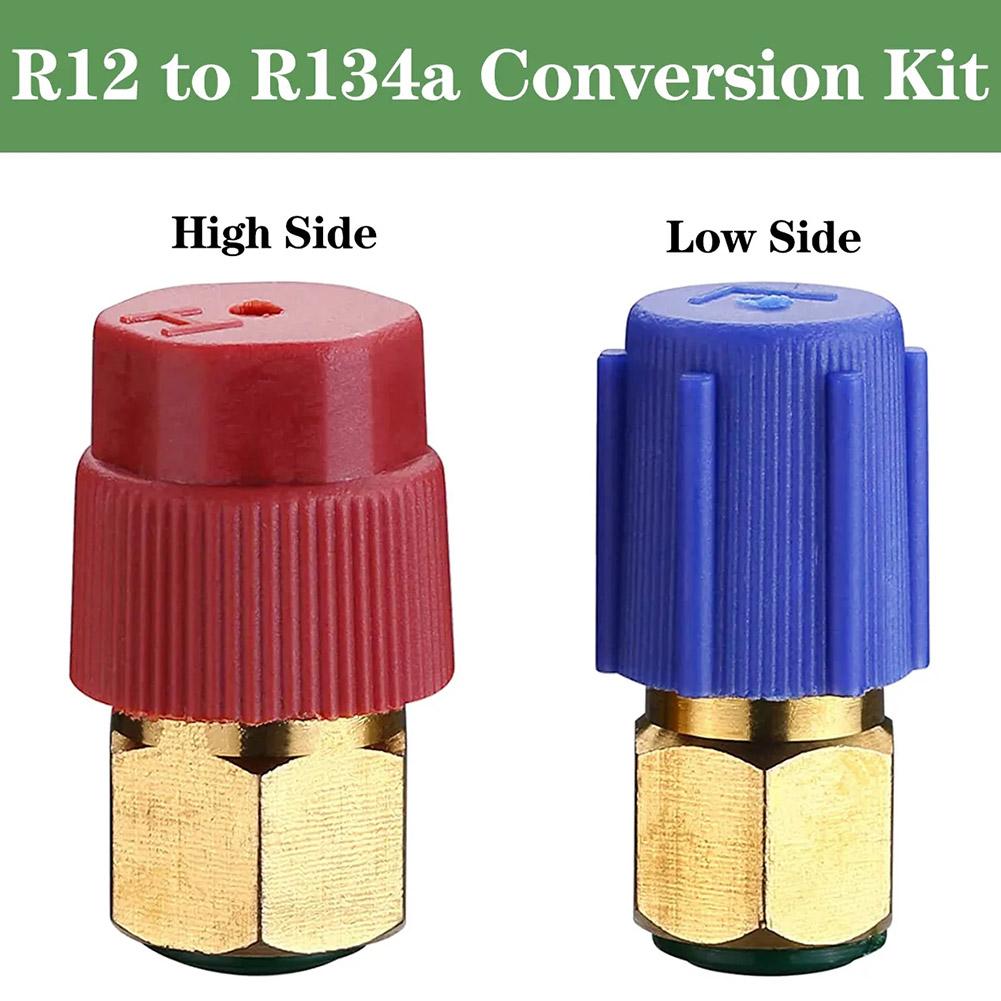 2Pc R12 To R134A Air-Condition A/C Filling Valve Fitting Port Adapter Retrofit Charging Port Adapter Quick Disconnect Coupler