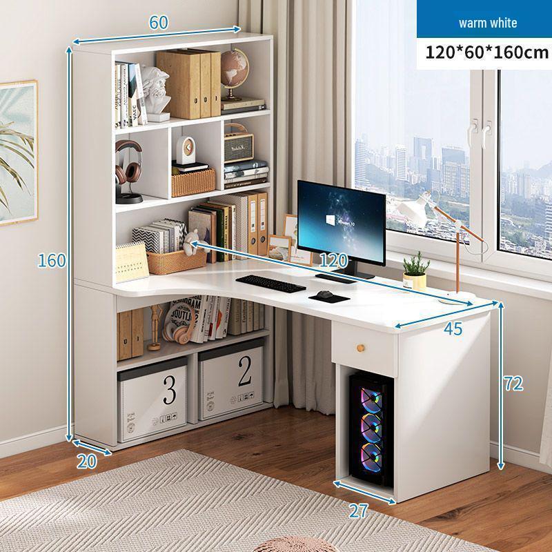 Compact Corner Computer Desk with Integrated Bookshelf & Vanity for Bedroom or Home Office