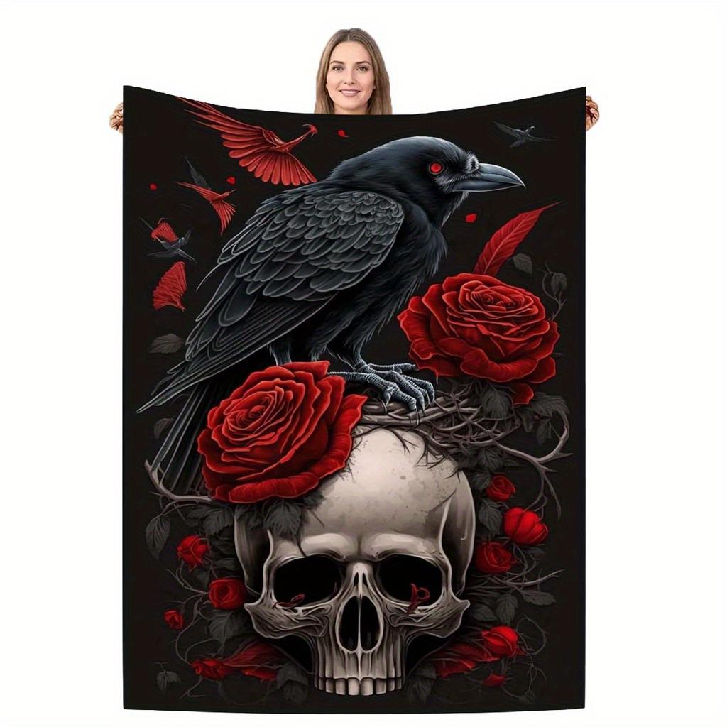 Halloween Ghost Pumpkin Skull Flannel Blanket Throw Blanket Nap Blanket Party Decor Horror Gift Skin Friendly Reversible