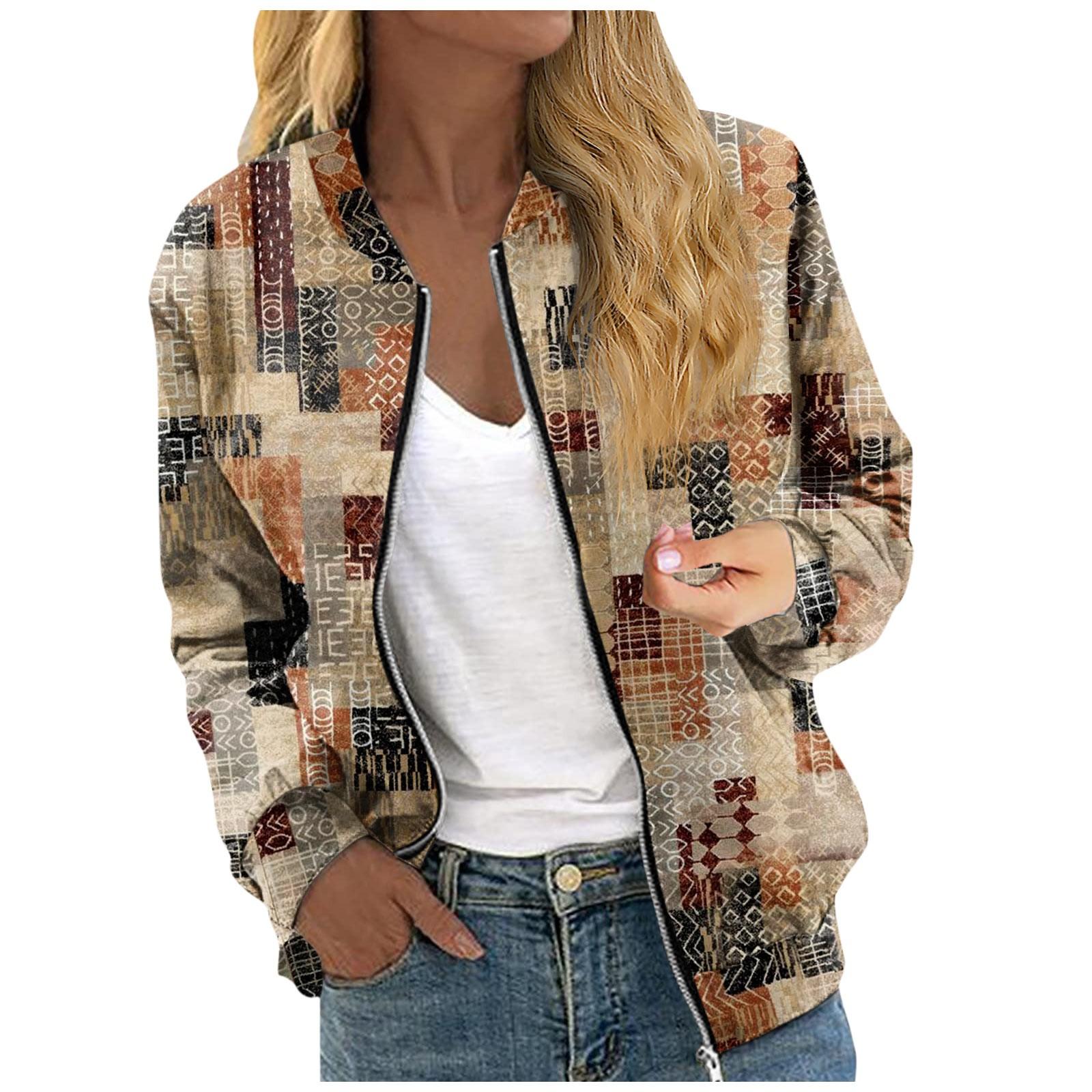 

Куртки для женщин, легкие укороченные куртки с длинным рукавом на молнии, модная верхняя одежда с принтом, повседневные стеганые куртки с карманами M хаки