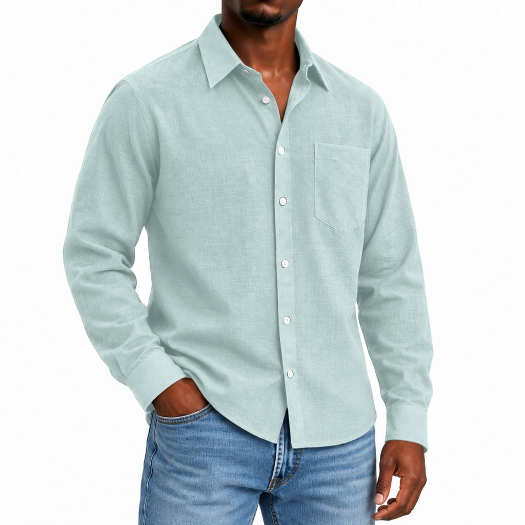 Men's Linen Collared Long Sleeve Shirt for Spring and Fall Casual Daily Wear