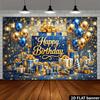 Stendardo Sfondo Regalo Compleanno Blu Navy Oro 2D Festa di Buon Compleanno Sfondo Photo Booth