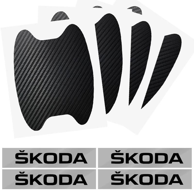 8pcs Car Door Sticker Carbon Fiber Scratches Auto Handle Protection Film for Skoda Superb Octavia Kodiaq Yeti Rapid Karoq Fabia Kamiq Enyaq Vis