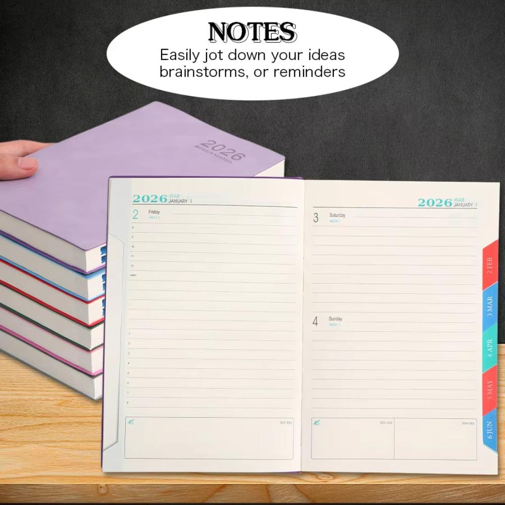 with Ribbon Bookmark 2026 365-Day Schedule Notebook PU Leather Cover Schedule Planner Notepad  Gift