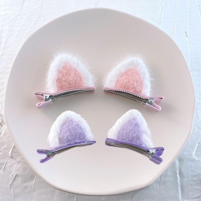 Kids Plush Cat Ear Hair Clips, Warm Winter Autumn Hair Accessories for Girls, Cute Cartoon Side Clips Soft Children Hairpins Set