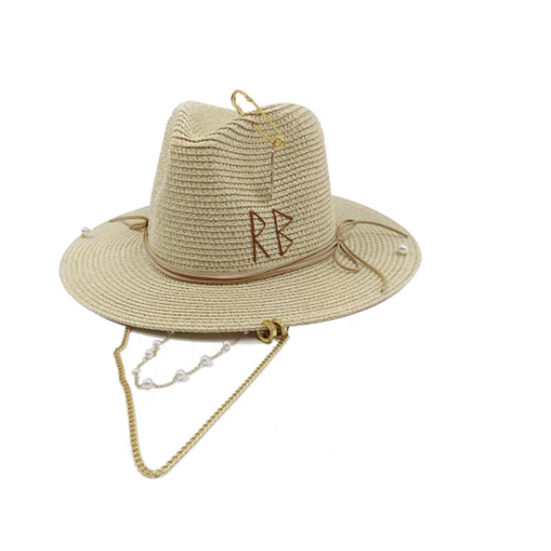 Persikorosa Stråhatt Bokstav Handgjord Designhatt Pärlkedja Sommar Solhatt Ny Bokstavshatt Strand Kvinnor Gorras Para Hombres