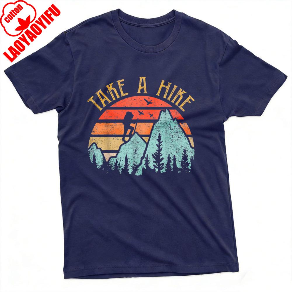 Take A Hike Mountain Sunset Design Summer Men TShirt Vintage Outdoor Style Casual Wear for Nature Adventure Enthusiasts Tops
