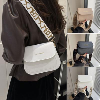 Trendy PU Leather Saddle Shoulder Bags Solid Color Flap Messenger Bag Handbags Women Girls