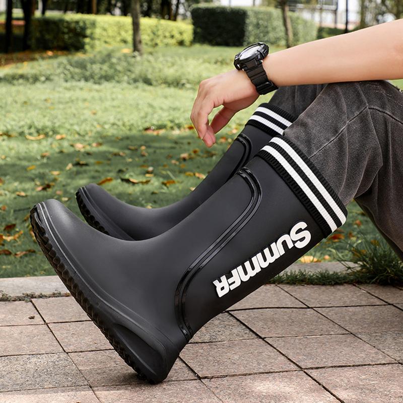 Fashion Outdoor Men's Rain Boots Fashion Long Tube Fishing Shoes Non-Slip Waterproof Shoes Couple Work Shoes Rubber Shoe Warm Rain Boots