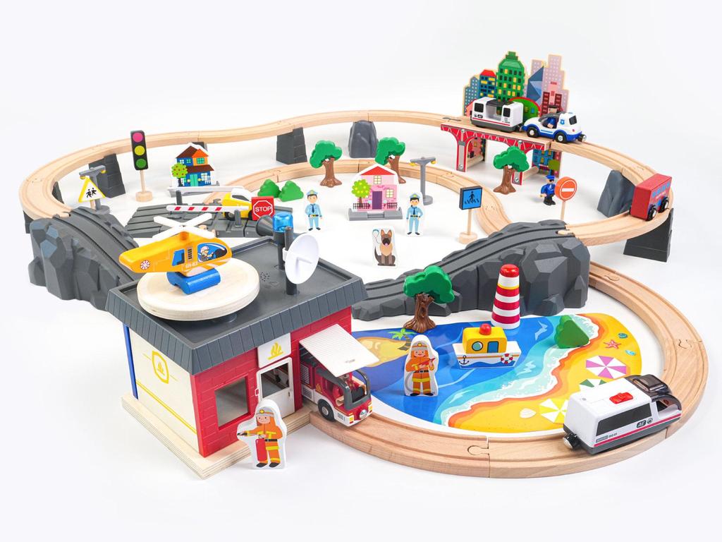 Wooden Electric Train Track & Car Building Blocks Set for Kids