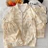 Biscuit Cartoon Pajamas Women'S Summer Wrinkled Cloth Short-Sleeved Cute Puppy Loungewear Three-Piece Set