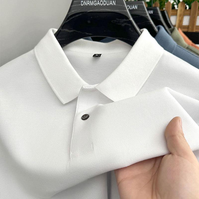 Men's Solid Color 100% Cotton Polo - Short-Sleeve, Summer Casual Lapel Top for Middle Age