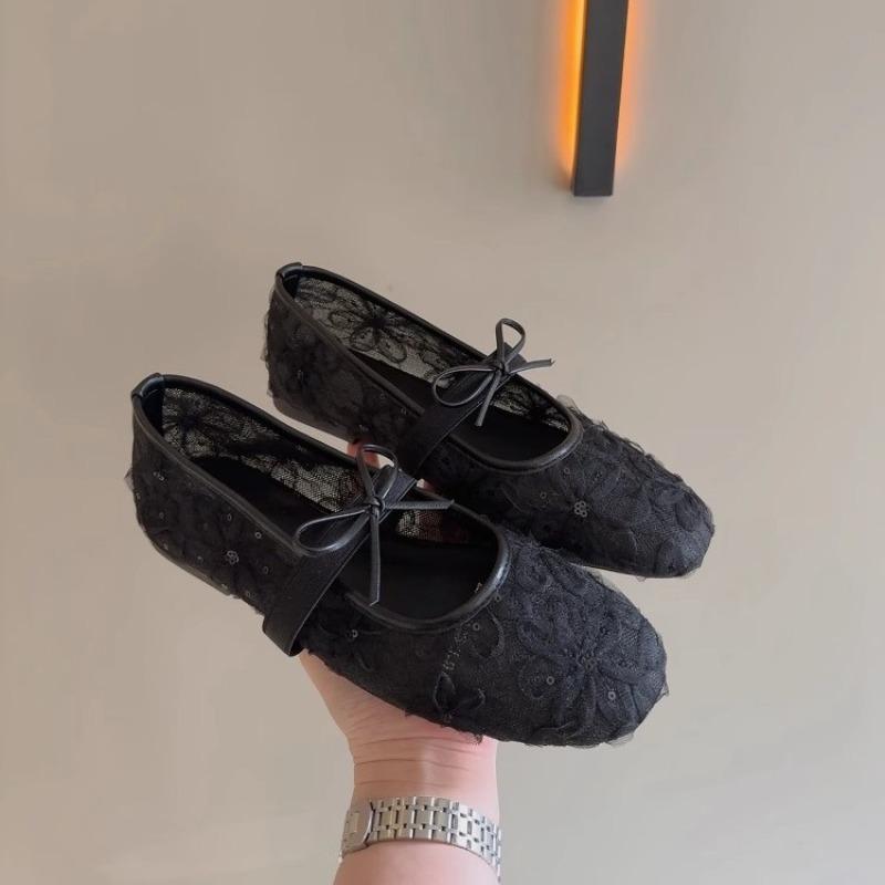 Bow fairy single shoes women's shoes new summer mesh breathable shallow mouth Mary Jane shoes