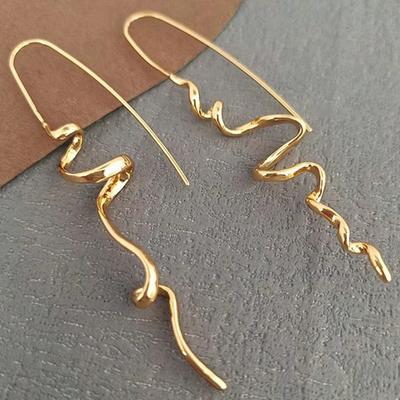 Chic Wave Drop Earrings Statemen Curved Gold/Copper Color Simple Design Earrings For Women's Daily Wear