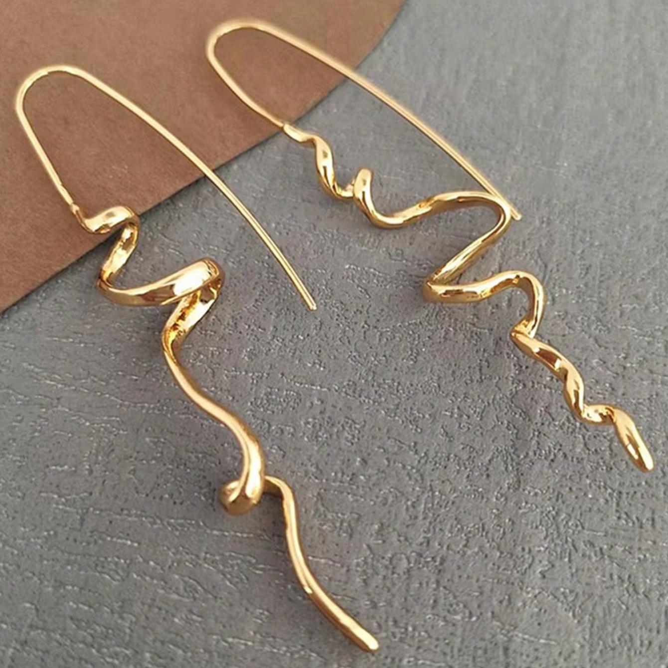 Шикарные серьги-капли в виде волны, серьги-заявления изогнутого золотого/медного цвета, серьги простого дизайна для повседневной носки