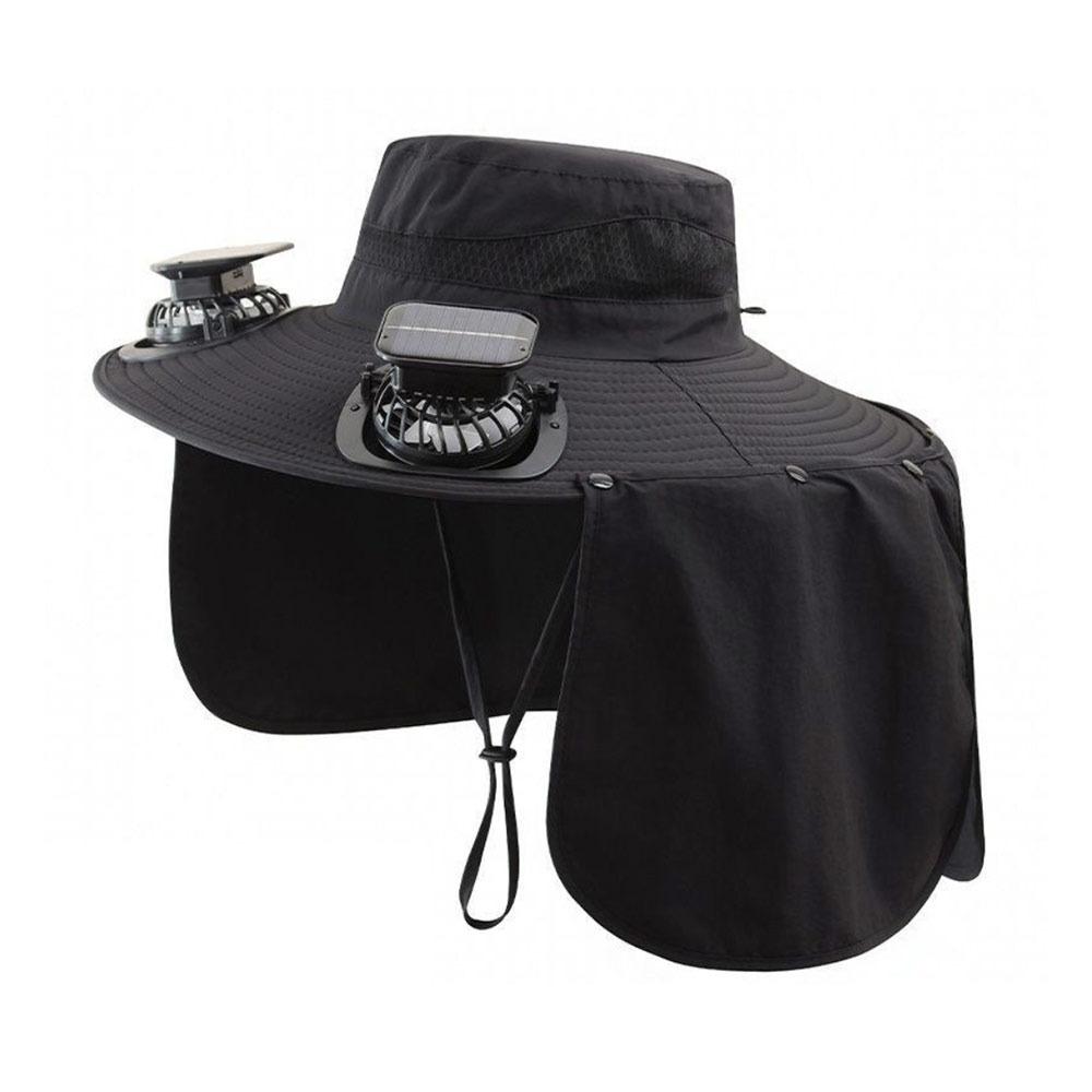 Dual Solar Fan Solar Fan Hat Anti UV Sun Hat Outdoor Fisherman Hat  for Men чёрный