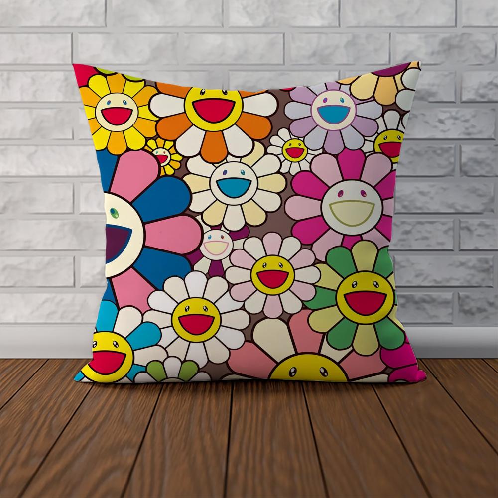 TTakashis MMurakamiS Pillow Case For Car Sofa Decorative Home Doublesided Print Plush Square Throw Pillow Cushion Cover