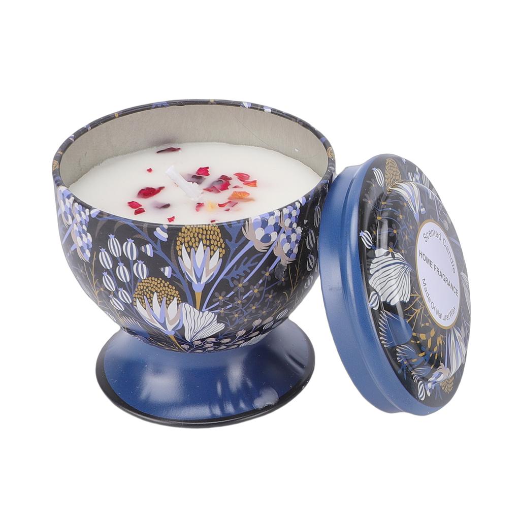 ed Candles Gift Set, 4-Pack Dry Flower Candles in Decorative Tin Cans, Burning Aromatherapy Candles for Home Fragrance, Lavender, Blood Oran