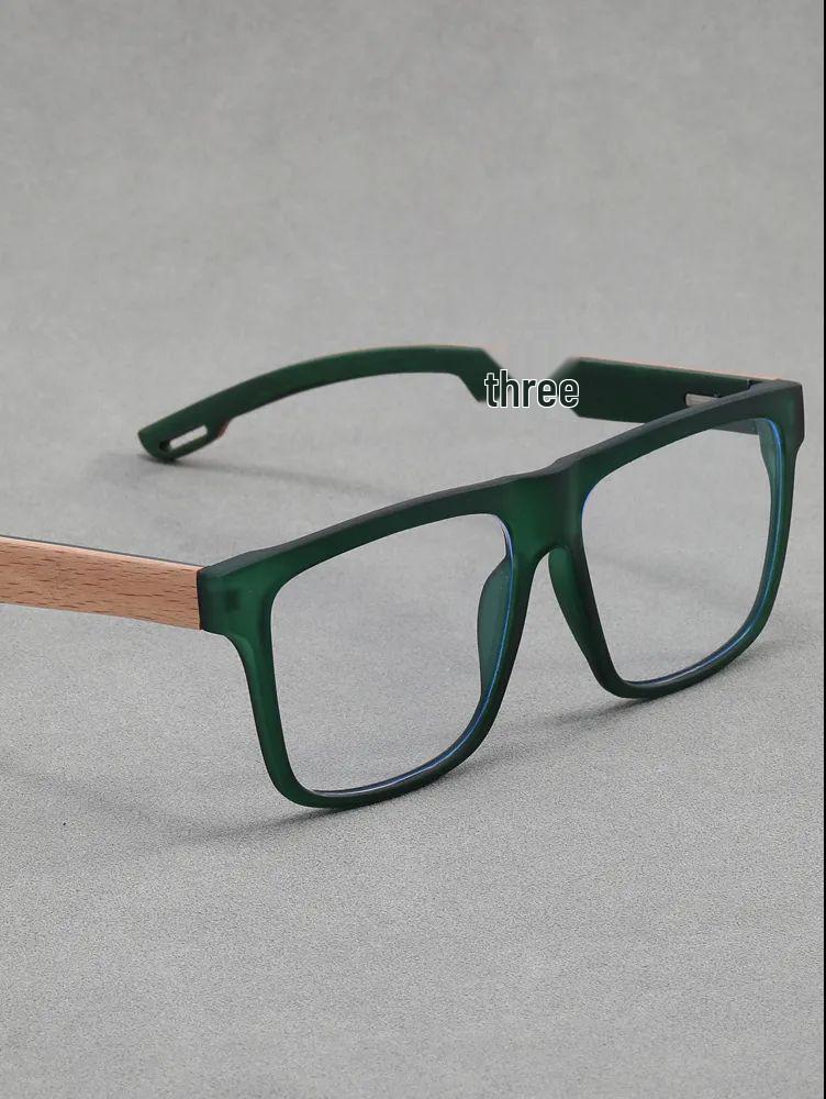 Retro Japanese-Style Myopia Glasses: Bamboo-Style Legs, Square Frame, Anti-Blue Light, Unisex Fit for Large Faces