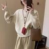 Women's Korean Style Round Neck Knit Cardigan Sweater - Loose Fit, Solid Color, Perfect for Autumn/Winter.