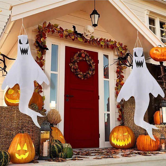 Décoration d'Halloween extérieure - AIMOONSA - Lot de 3 - Fantômes lumineux suspendus - LED bleu-violet & jaune chaud - 120 cm